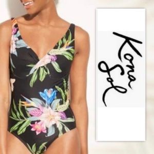 Kona Sol Black Floral One Piece Swimsuit